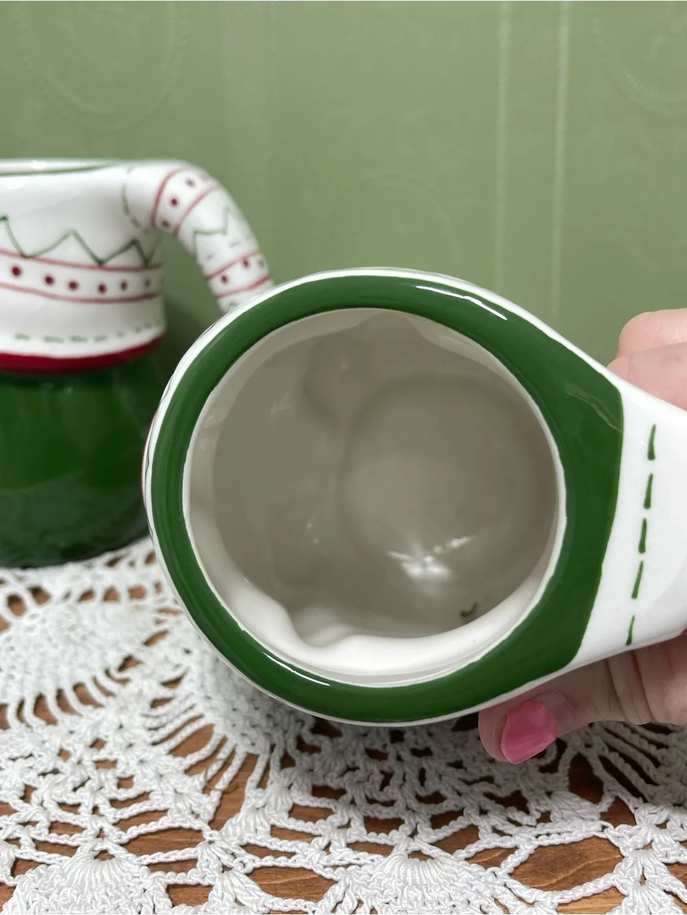 Pottery Barn Festive Gnome Mug Holiday Christmas Green Set Of 2